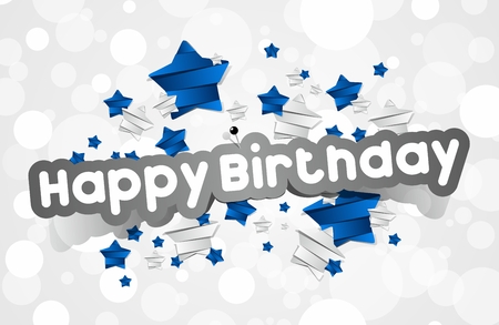 Happy Birthday Card With Blue and Silver Stars vector illustrationのイラスト素材