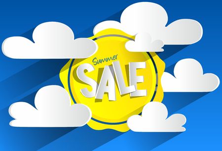 Hard Discount Summer Sale With Clouds And Sun vector illustrationのイラスト素材