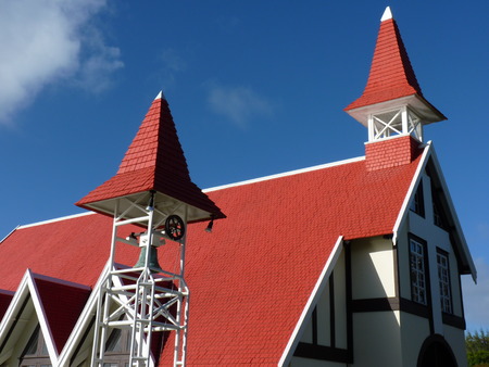 Red Roofed Church In Cap Malheureux, North Of Mauritius Islandの写真素材