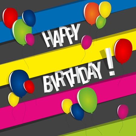 Happy Birthday Card With Colored Balloons Vector Illustrationのイラスト素材