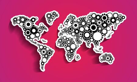 Creative Abstract Cog Wheels World Map vector illustrationのイラスト素材