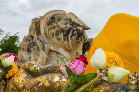 Reclining Buddha at Wat Lokayasutharam, Ayutthaya, Thailandの写真素材