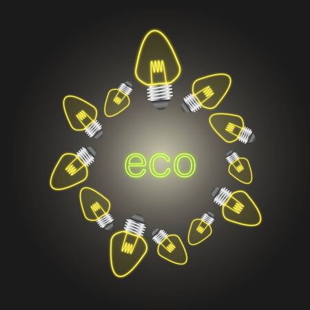 Eco lightbulb with neon style on backgroundの写真素材