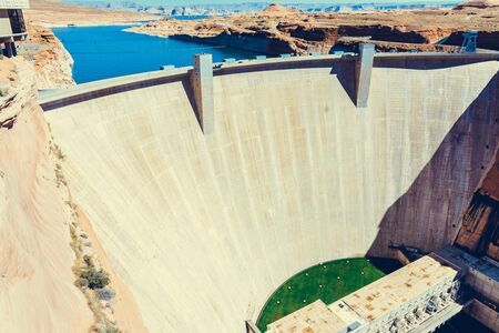 Lake Powell and Glen Canyon Dam in the Desert of Arizona, USAの写真素材