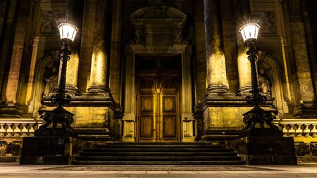 Baroque door lit at nightのeditorial素材