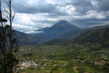 Volcano, forest and villages in Ecuadorの写真素材