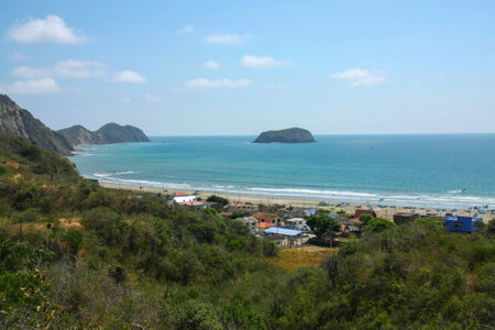 Fisherman village on the beach, small boats on the ocean. Ecuadorの写真素材
