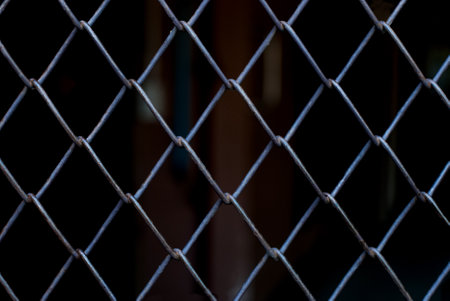 A wire mesh fence with a dark shadow on the back.の写真素材