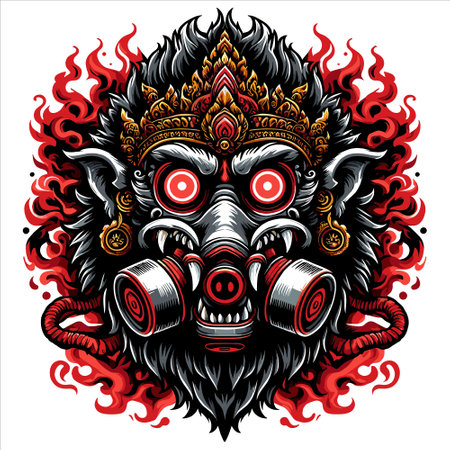 Ganesha head with mask. Vector illustration for tattoo or t-shirt design.のイラスト素材