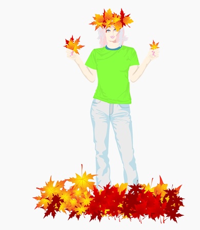 Girl leavesのイラスト素材