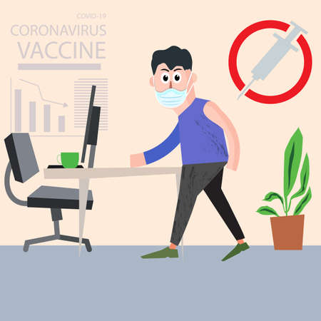A man in the office getting a coronavirus vaccineのイラスト素材