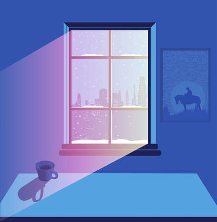 night room with painting and moonlightのイラスト素材