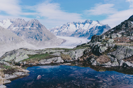 Aletsch glacier. The largest glacier in Europe. Natural World Heritage property. Ice landscape in Alps of Switzerland, Europe.の写真素材