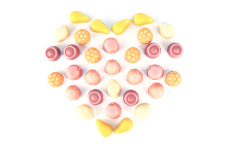 Jelly candies isolated on white background with a card and flower.の写真素材