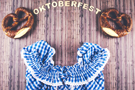 Oktoberfest beer festival on rustic background. Flat lay style.の写真素材