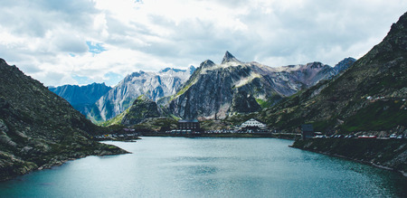 Majestic mountain lake in Switzerland. Idyllic landscape with clear mountain lake in the Alps.の写真素材