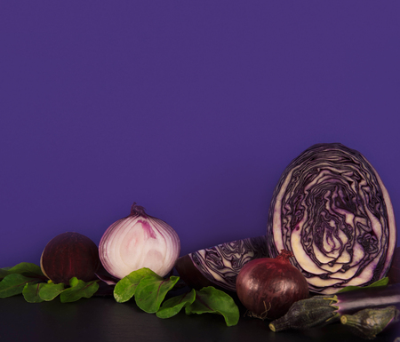 Assortment of raw organic violet vegetables.の写真素材