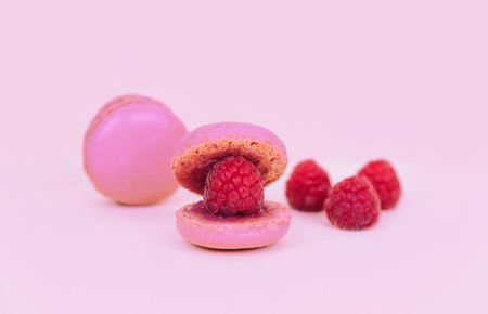 French macaroon cake macaroons as a shell with raspberry pearl.の写真素材