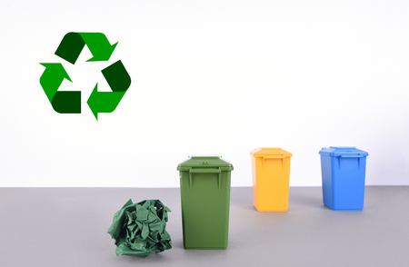 Colorful recycle bins on white background.の写真素材