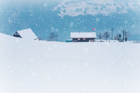 Snow on hills in Sattel Lucerne region Switzerland.の写真素材