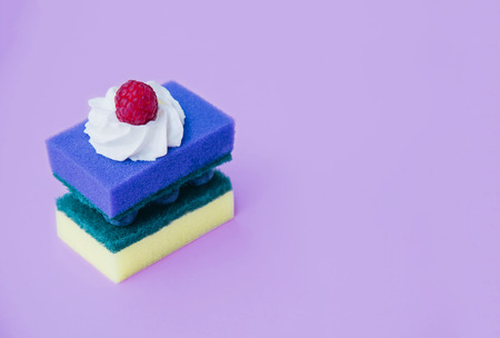 Two cleaning sponges as a birthday cake.