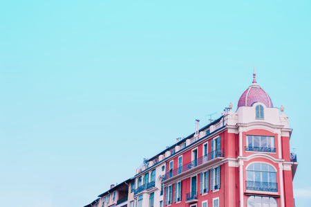 Building of Massena square in Nice, France. Creative trendy travel concept.の写真素材
