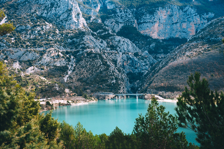 Beautiful view of St. Croix lake in Provence, France.の写真素材