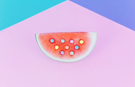 Fashion watermelon on pastel background.の写真素材