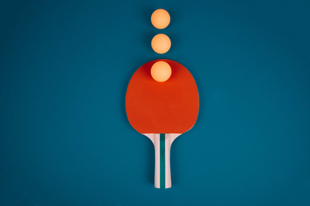Table tennis rackets and balls.の写真素材
