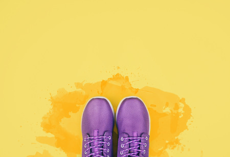 Flat lay shot of sneakers.の写真素材