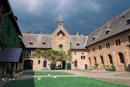 ORVAL, BELGIUM - MAY, 2018: Entrance of famous Orval Abbey in Belgian. The abbey is famous for its trappist beer.のeditorial素材