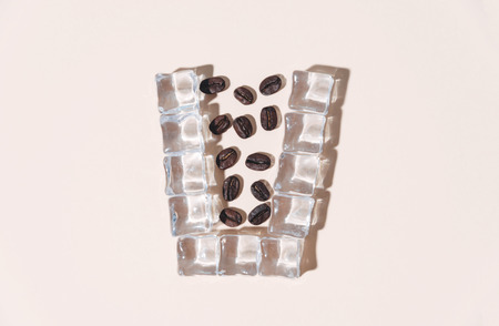 Stylish coffee setup. Cold brew, coffee with ice. Creative minimal concept.の写真素材