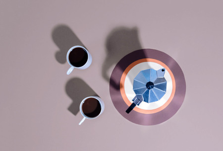 Stylish morning coffee setup. Creative minimal concept.