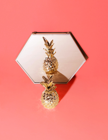 Tropical golden Pineapple on trendy background. Color of the year 2019.の写真素材