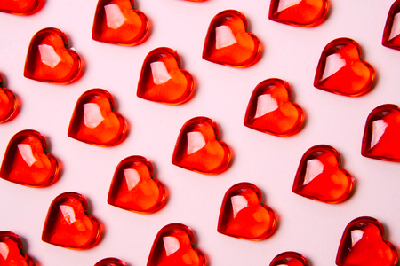Red hearts against bright background. Valentines day theme.の写真素材