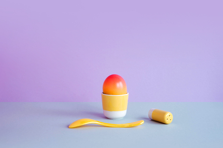Painted eggs on pastel background. Creative minimal concept.の写真素材