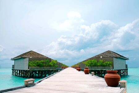 Meeru Island Maldives April 2019. - Amazing tropical Overwater Bungalow Resort on the beach.のeditorial素材