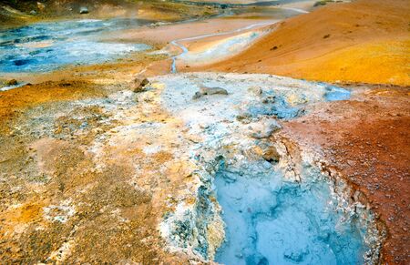 Fumarole field in Namafjall, Iceland. Geothermal beauty landscape.の写真素材