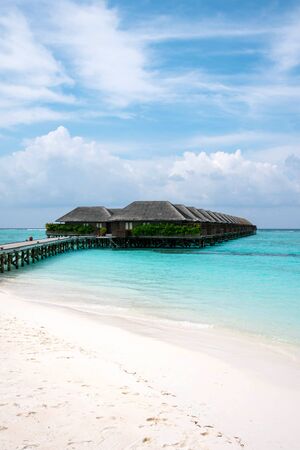 Meeru Island Maldives April 2019. - Amazing tropical Overwater Bungalow Resort on the beach.のeditorial素材