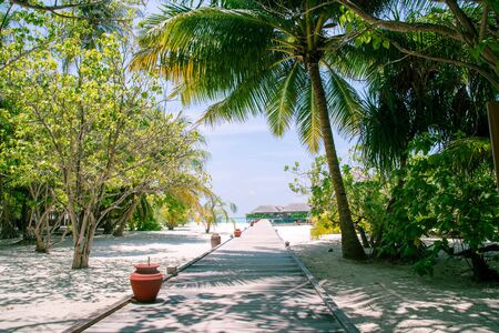 Meeru Island Maldives April 2019. - Amazing tropical Overwater Bungalow Resort on the beach.のeditorial素材