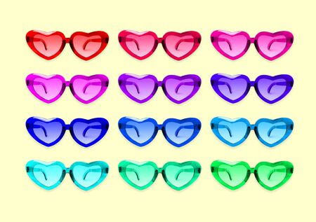 Pattern of heart shaped sun glasses on yellow background.の写真素材