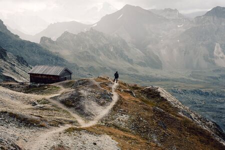 View of beautiful moody landscape in the Alps. Switzerland, Bella Tola.の写真素材