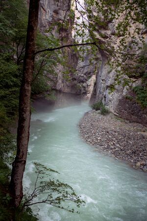 Inside the Aare Gorge, a section of the river Aare that carves through a limestone ridge near in Switzerland.の写真素材
