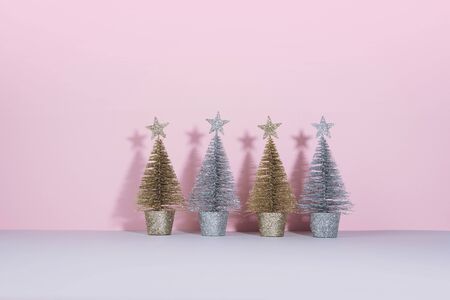 Christmas tree over light blue background. Xmas and holiday concept.の写真素材