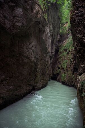 Inside the Aare Gorge, a section of the river Aare that carves through a limestone ridge near in Switzerland.の写真素材
