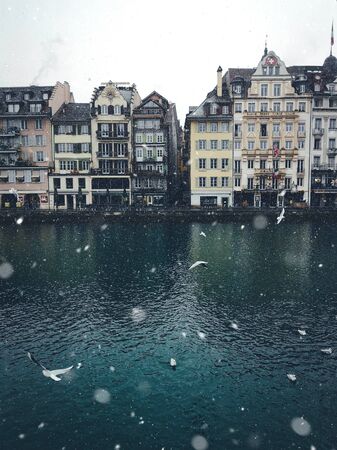 Lucerne, Switzerland, historical Old Town in winter.の写真素材