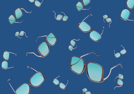 Retro sunglasses on blue background. Trendy color. Summer concept.の写真素材