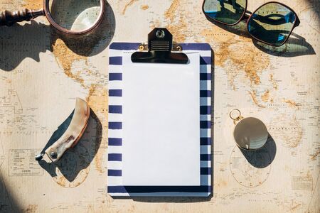 Planing a trip around the world. Travel concept. Copy spaceの写真素材