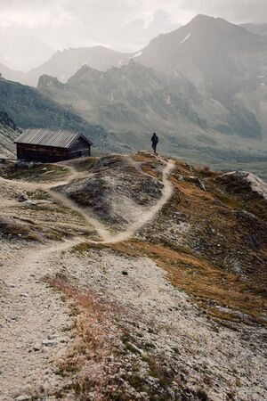View of beautiful moody landscape in the Alps. Switzerland, Bella Tola.の写真素材
