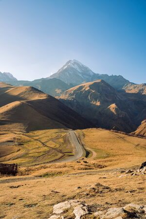 Autumn panorama Of Beautiful Georgian Mountains Landscape.